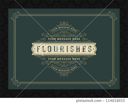 Vintage ornament greeting card calligraphic ornate swirls and vignettes frame design vector template 114818015