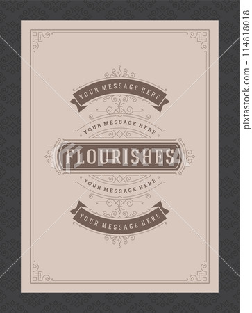 Vintage ornament greeting card calligraphic ornate swirls and vignettes frame design vector template Vintage ornament greeting card calligraphic ornate swirls and vignettes frame design vector template 114818018
