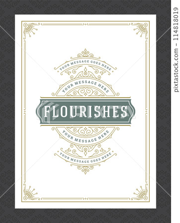 Vintage ornament greeting card calligraphic ornate swirls and vignettes frame design vector template 114818019