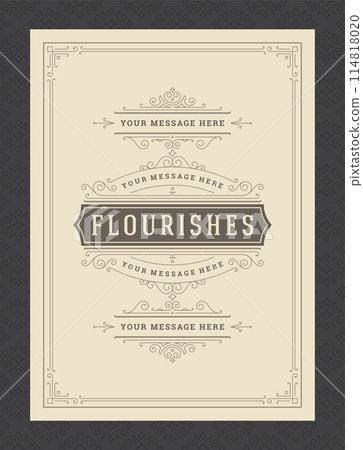 Vintage ornament greeting card calligraphic ornate swirls and vignettes frame design vector template Vintage ornament greeting card calligraphic ornate swirls and vignettes frame design vector template 114818020