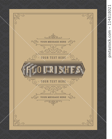 Vintage ornament greeting card calligraphic ornate swirls and vignettes frame design vector template 114818021