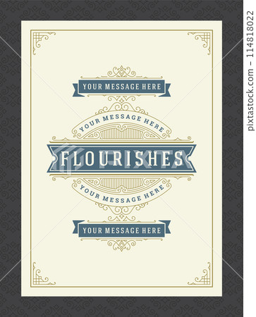Vintage ornament greeting card calligraphic ornate swirls and vignettes frame design vector template Vintage ornament greeting card calligraphic ornate swirls and vignettes frame design vector template 114818022