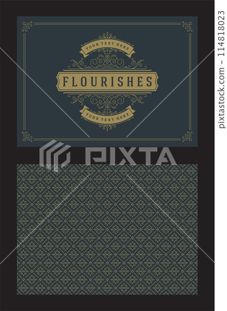 Vintage ornament greeting card calligraphic ornate swirls and vignettes frame design vector template Vintage ornament greeting card calligraphic ornate swirls and vignettes frame design vector template 114818023