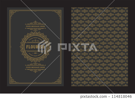 Vintage ornament greeting card calligraphic ornate swirls and vignettes frame design vector template Vintage ornament greeting card calligraphic ornate swirls and vignettes frame design vector template 114818046