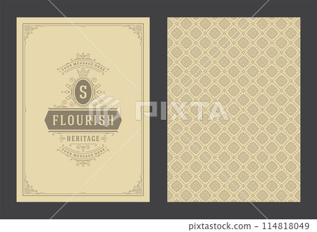 Vintage ornament greeting card calligraphic ornate swirls and vignettes frame design vector template 114818049