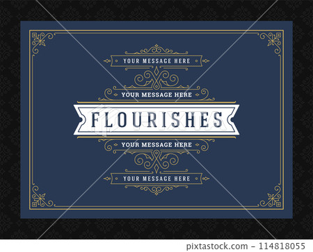 Vintage ornament greeting card calligraphic ornate swirls and vignettes frame design vector template 114818055