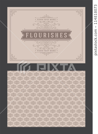 Vintage ornament greeting card calligraphic ornate swirls and vignettes frame design vector template 114818073