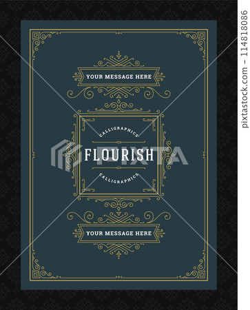 Vintage ornament greeting card calligraphic ornate swirls and vignettes frame design vector template 114818086