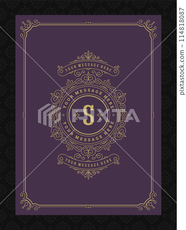 Vintage ornament greeting card calligraphic ornate swirls and vignettes frame design vector template Vintage ornament greeting card calligraphic ornate swirls and vignettes frame design vector template 114818087