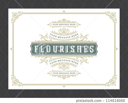 Vintage ornament greeting card calligraphic ornate swirls and vignettes frame design vector template Vintage ornament greeting card calligraphic ornate swirls and vignettes frame design vector template 114818088