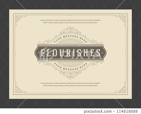Vintage ornament greeting card calligraphic ornate swirls and vignettes frame design vector template Vintage ornament greeting card calligraphic ornate swirls and vignettes frame design vector template 114818089