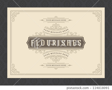 Vintage ornament greeting card calligraphic ornate swirls and vignettes frame design vector template 114818091