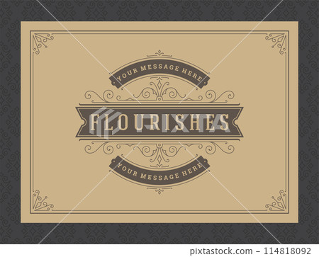 Vintage ornament greeting card calligraphic ornate swirls and vignettes frame design vector template 114818092