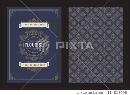 Vintage ornament greeting card calligraphic ornate swirls and vignettes frame design vector template Vintage ornament greeting card calligraphic ornate swirls and vignettes frame design vector template 114818096