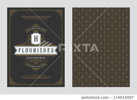 Vintage ornament greeting card calligraphic ornate swirls and vignettes frame design vector template 114818097