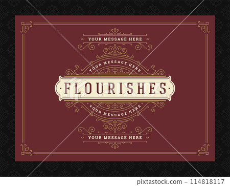 Vintage ornament greeting card calligraphic ornate swirls and vignettes frame design vector template Vintage ornament greeting card calligraphic ornate swirls and vignettes frame design vector template 114818117