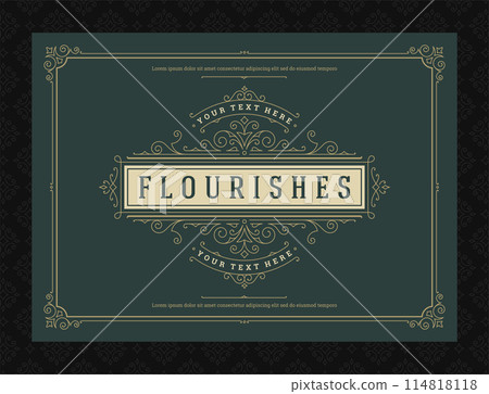 Vintage ornament greeting card calligraphic ornate swirls and vignettes frame design vector template 114818118