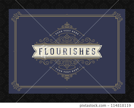 Vintage ornament greeting card calligraphic ornate swirls and vignettes frame design vector template Vintage ornament greeting card calligraphic ornate swirls and vignettes frame design vector template 114818119