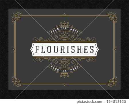 Vintage ornament greeting card calligraphic ornate swirls and vignettes frame design vector template Vintage ornament greeting card calligraphic ornate swirls and vignettes frame design vector template 114818120