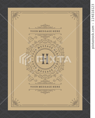 Vintage ornament greeting card calligraphic ornate swirls and vignettes frame design vector template 114818123