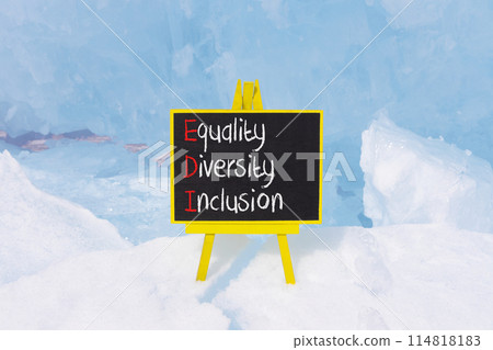 EDI equality diversity inclusion symbol. Concept words EDI equality diversity inclusion on yellow blackboard. Beautiful ice background. Business EDI equality diversity inclusion concept. Copy space. EDI equality diversity inclusion symbol. Concept words EDI equality diversity inclusion on yellow blackboard. Beautiful ice background. Business EDI equality diversity inclusion concept. Copy space. 114818183