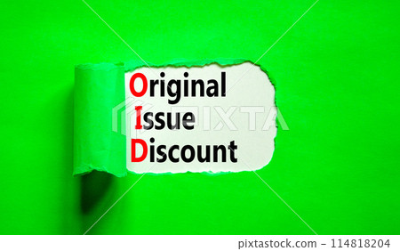 OID original issue discount symbol. Concept words OID original issue discount on beautiful white paper. Beautiful green paper background. Business OID original issue discount concept. Copy space. 114818204