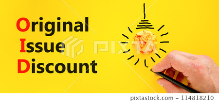 OID original issue discount symbol. Concept words OID original issue discount on beautiful yellow paper. Beautiful yellow background. Business OID original issue discount concept. Copy space. 114818210