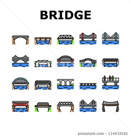 bridge city building road river icons set vector 114818582