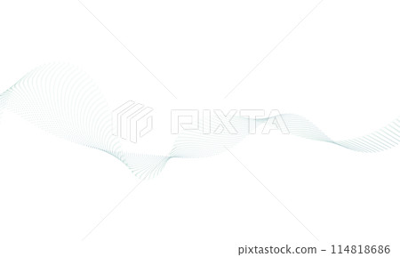 Streams of point particles form wave pattern of blue light without background. Futuristic style, science, music, background. 114818686