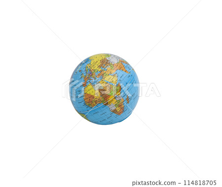 Model of the world lying on its side, globe or Earth isolated with no background. Africa, Europe, India, Turkey, Iran, Iraq. Horizontal. For text. 114818705