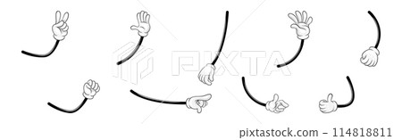 Cartoon Hand and Comic Arm with Five Fingers in White Glove Gesturing Vector Set 114818811