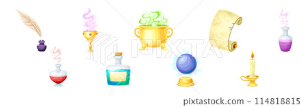 Magical Object and Witchcraft Magician Equipment Vector Set 114818815