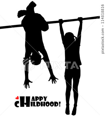 Silhouette of girls on the crossbar. Active childhood. hand drawing. Not AI, Vector illustration Silhouette of girls on the crossbar. Active childhood. hand drawing. Not AI, Vector illustration 114818816