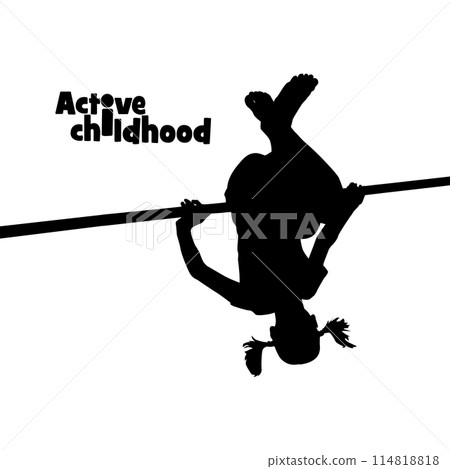 Silhouette of a girl on the crossbar. Active childhood. hand drawing. Not AI, Vector illustration Silhouette of a girl on the crossbar. Active childhood. hand drawing. Not AI, Vector illustration 114818818