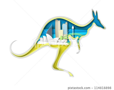 Craft paper cut kangaroo with Sydney cityscape Craft paper cut kangaroo with Sydney cityscape 114818898