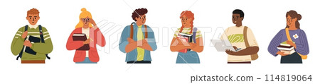 Young adult teenage students cartoon characters set 114819064