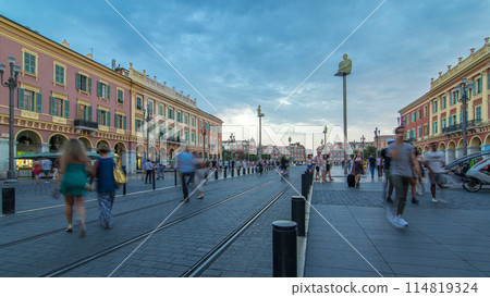 Place Massena square Nice day to night timelapse, French Riviera, Cote d'Azur, France Place Massena square Nice day to night timelapse, French Riviera, Cote d'Azur, France 114819324