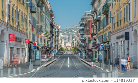 View of Place Garibaldi timelapse with trams on the street and traffic. 114819337