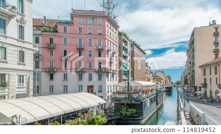 The Naviglio Grande canal waterway timelapse in Milan, Italy. The Naviglio Grande canal waterway timelapse in Milan, Italy. 114819452