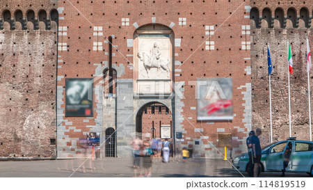 Main entrance to the Sforza Castle - Castello Sforzesco timelapse, Milan, Italy Main entrance to the Sforza Castle - Castello Sforzesco timelapse, Milan, Italy 114819519