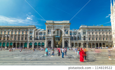 The Galleria Vittorio Emanuele II timelapse hyperlapse on the Piazza del Duomo Cathedral Square . 114819522