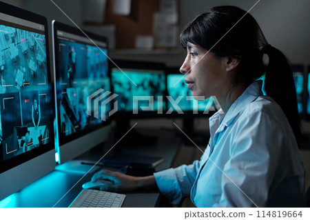 Watching cctv video on computer screen Watching cctv video on computer screen 114819664