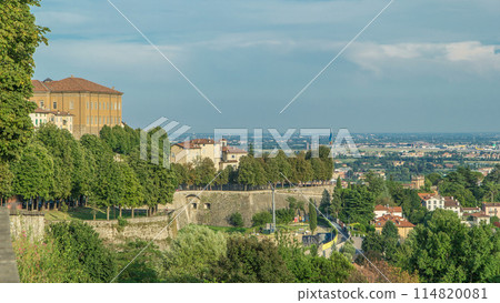 View of medieval Upper Bergamo timelapse - beautiful medieval town in north Italy 114820081