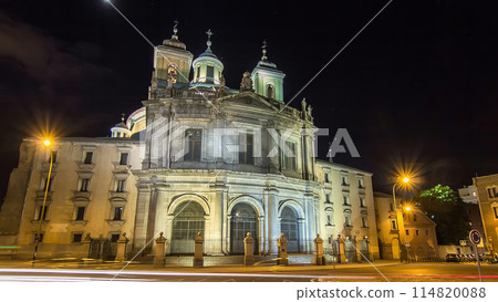 Royal Basilica San Francisco el Grande night timelapse hyperlapse in Madrid, Spain. 114820088