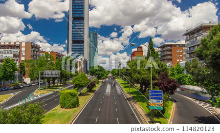 Skyscrapers timelapse in the Four Towers Business Area with the tallest skyscrapers in Madrid and Spain 114820123