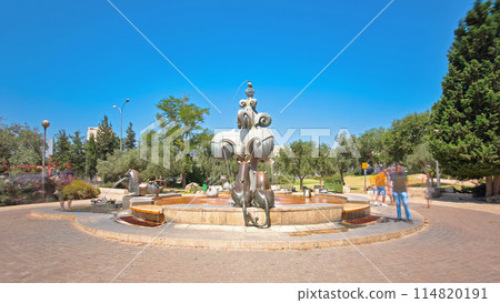 The Lions Fountain timelapse hyperlapse located in a park in the Yemin Moshe. JERUSALEM, ISRAEL 114820191