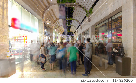Shoppers and tourists at Mamilla shopping street timelapse hyperlapse in Jerusalem. Shoppers and tourists at Mamilla shopping street timelapse hyperlapse in Jerusalem. 114820200