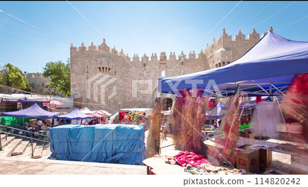 Damascus Gate or Shechem Gate timelapse hyperlapse, one of the gates to the Old City of Jerusalem, Israel Damascus Gate or Shechem Gate timelapse hyperlapse, one of the gates to the Old City of Jerusalem, Israel 114820242