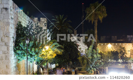Walls of Ancient City at Night timelapse, Jerusalem, Israel 114820260