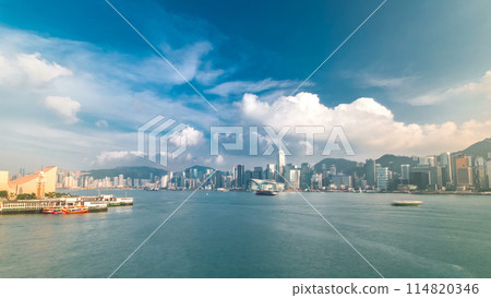 Hong Kong Harbor panoramic cityscape timelapse 114820346